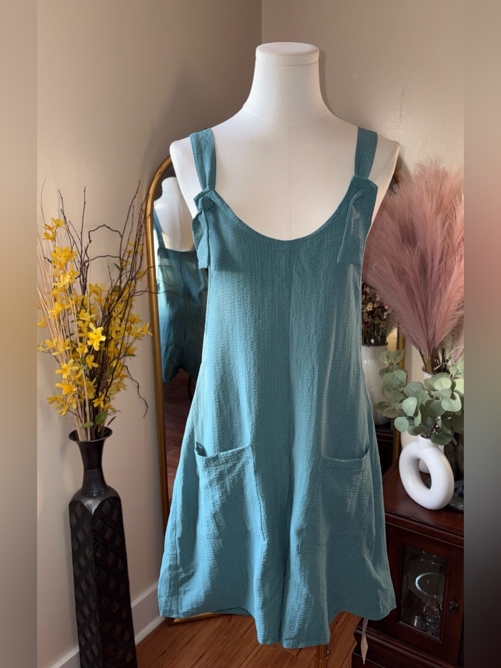 Emery Rose Teal Sleeveless Pocket romper NWT